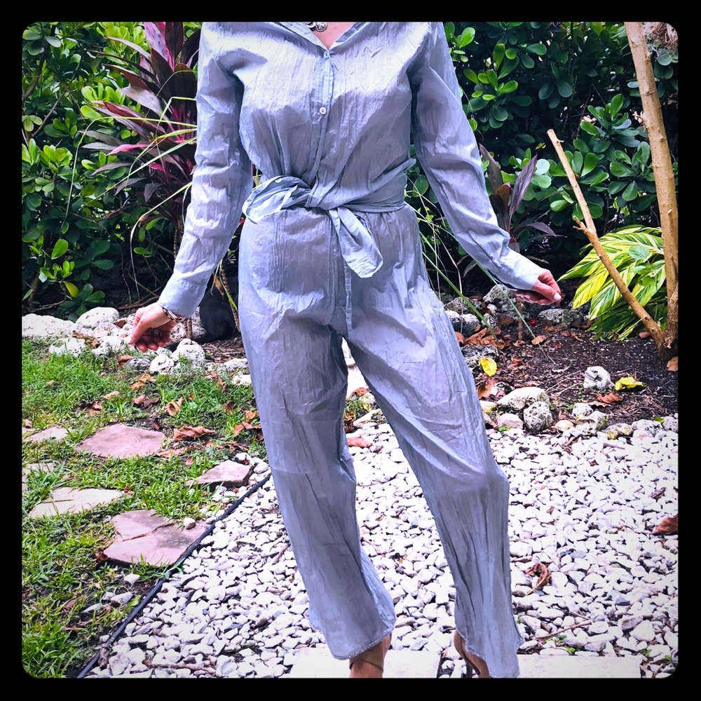BASE gray silk dress shirt & pants suit sz S New